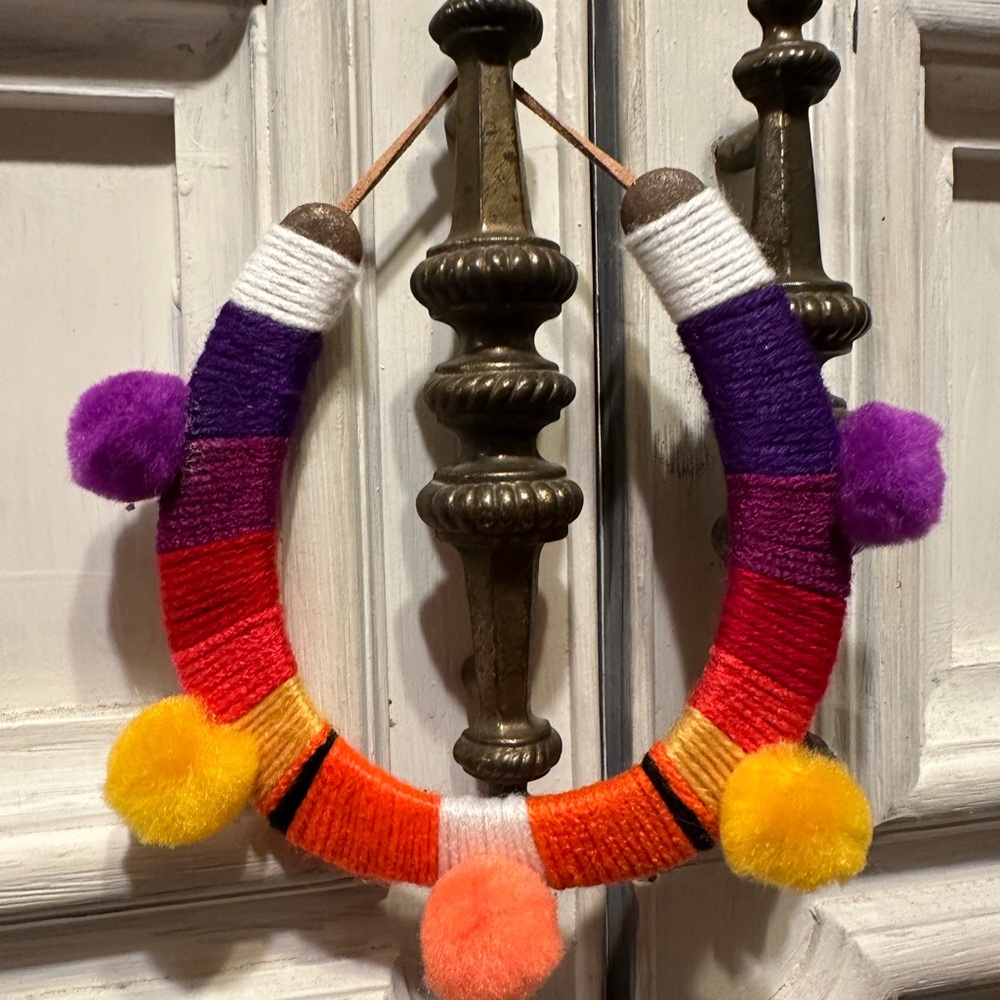 Lucky Horseshoe with Colorful Pom Pom Detail
